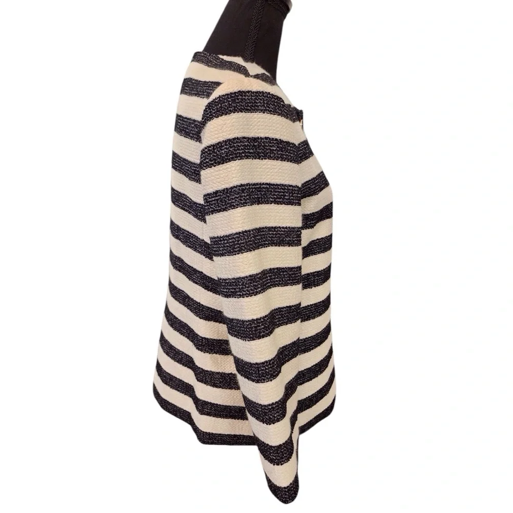 TALBOTS Tweed Woven Blazer Jacket 8 Ladies Cream Black Striped Work Career Coat - Picture 6 of 14
